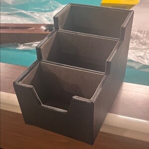 Black Faux Leather Desk Organizer